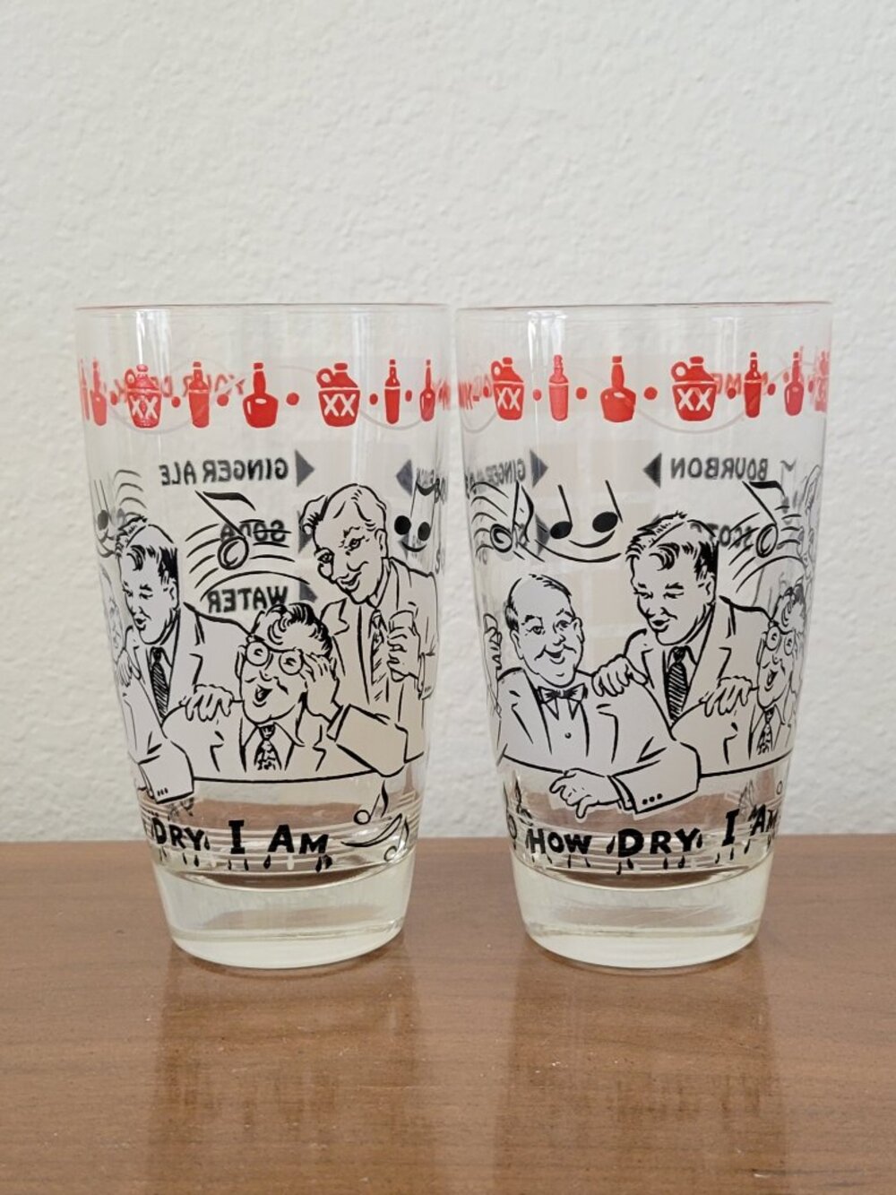 Vintage How Dry I Am Cocktail Glasses Set of 2 MidCentury Novelty Barware Unused